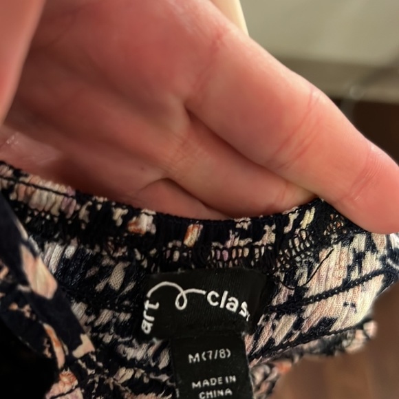 Art class navy & pink floral dress w/ shorts flutter sleeves, front open skirt M - Picture 3 of 9